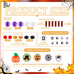 DIY 15 スタイル ハロウィーン ガラス & 樹脂 & ポリマー クレイ ビーズ ジュエリー メイキング ファインディング キット  チューブ＆ライス＆丸＆フラットラウンド＆カボチャ＆ドクロ＆ゴースト  ミックスカラー  6.5x7.5x2x1.5mm  穴：0.7mm&nbsp;DIY-TAC0027-04