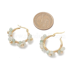 Flower Brass & Natural Green Aventurine Hoop Earrings&nbsp;EJEW-TA00781-03