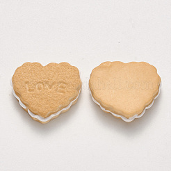 樹脂デコデンカボション  模造食品ビスケット  単語「love」付けのハート  小麦  18x20~21x6mm&nbsp;CRES-N022-02