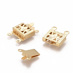 304ステンレススチールボックス留め具  マルチ連クラスプ  1連売り  2ホール  花の長方形  4KGP本金メッキ  24mm  穴：15x10x3mm&nbsp;STAS-P249-05G