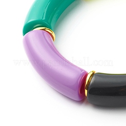 女の子の女性のための分厚いカーブチューブアクリルビーズストレッチブレスレット  ブラック  内径：2-1/8インチ（5.3cm）&nbsp;BJEW-JB06684-04
