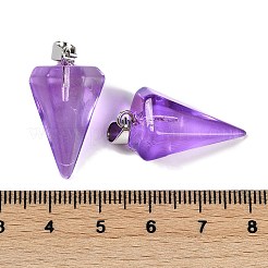 塗装ガラスペンダントスプレー  プラチナ鉄ループ付き  コーン  パープル  26.5x15.5x13.5mm  穴：7.5mm&nbsp;GLAA-Z007-03B