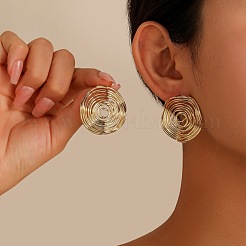 合金スタンドピアス  渦巻き状のフラットラウンド  ゴールドカラー  30x30mm&nbsp;WG1706C-01