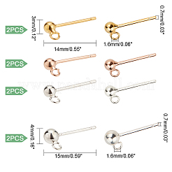 4ペア 4スタイル 925スターリングシルバースタッドピアス金具  丸玉スタッドピアスポスト  カン付き  ミックスカラー  14~15x3~4mm  穴：1.6mm  ピン：0.7mm  1ペア/スタイル&nbsp;STER-PH0001-07
