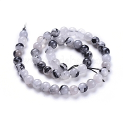 Natural Tourmalinated Quartz/Black Rutilated Quartz Beads Strands&nbsp;G-E558-04-8mm