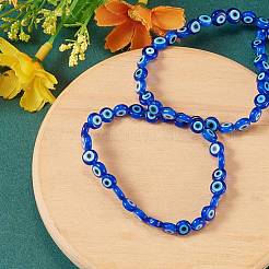 Handmade Evil Eye Lampwork Flat Round Beads Strands&nbsp;LAMP-SZ0001-01B
