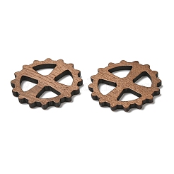 ウォールナットウッドペンダント  クロスチャーム付きギア  キャメル  24x2.5mm  穴：6x8mm&nbsp;WOOD-F013-14