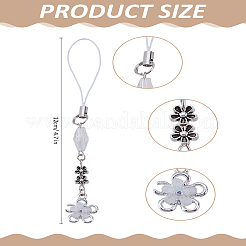 女性用合金製携帯ストラップ1個  電話の装飾チャーム  花  プラチナ  120mm&nbsp;AJEW-LP0004-89
