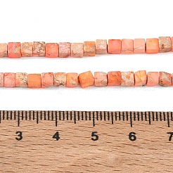 ナチュラルインペリアルジャスパービーズ連売り  染め  キューブ  鮭色  3x3x3mm  穴：1mm  約127個/連  15.75''（40センチメートル）&nbsp;GG-CBA6BAC-G04-03