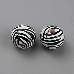 プリントウッドビーズ  アニマルプリントラウンド  ブラック  ゼブラ模様  15.5x14.5mm  穴：3.5mm&nbsp;WOOD-SZC0001-07B