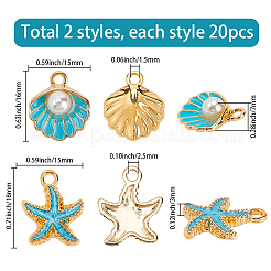 40個2スタイルアロイエナメルペンダント  ヒトデと貝殻のチャーム  混合図形  16~18x15x3~7mm  穴：1.5~2.5mm  20個/スタイル&nbsp;ENAM-SC0007-31