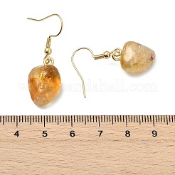 304ステンレススチールダングルイヤリング  ナゲット  天然シトリンのペンダント付き  18KGP本金メッキ  34~40x11~13mm&nbsp;EJEW-JE07157