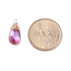 カット加工ガラスペンダント  18KGP本金メッキ銅ジュエリーワイヤー付き  ティアドロップ  ミックスカラー  20~21x9x5mm  穴：1.5~2mm&nbsp;PALLOY-JF01370-02