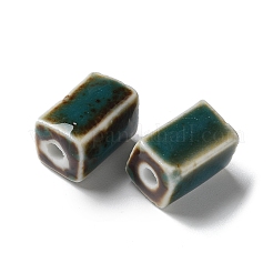 手作りの陶器ビーズ  直方体の  ティール  12~13x7~7.5x7~7.5mm  穴：2.5mm&nbsp;PORC-L080-D12