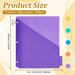 プラスチック文房具収納ポケット100個20セット  ファイル封筒ポーチ  長方形  ミックスカラー  285x235~250x1mm  穴：8mm  5個/セット&nbsp;AJEW-DR0003-01