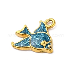 304ステンレススチールエナメルペンダント  イオンプレーティング（ip）  18KGP本金メッキ  グリッターパウダーの魚チャーム  ブルー  18x16x2.5mm  穴：1.8mm&nbsp;STAS-B085-39G