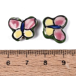 手描きの蝶の磁器ビーズ  DIYジュエリー作りのためのセラミックビーズ  カラフル  13~14x16~16.5x5~6mm  穴：1.2~1.8mm&nbsp;PORC-Q006-04B