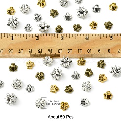50 個 5 スタイルのチベットスタイル亜鉛合金ビーズ  ミツバチ  ミックスカラー  9~11x9~12x4~10mm  穴：1~5mm  10個/スタイル&nbsp;TIBEB-YW0001-26