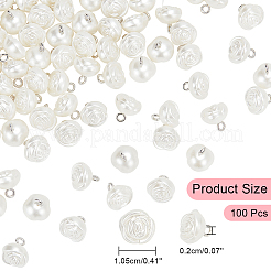 プラスチック模造真珠シャンクボタン100個  鉄パーツ  ローズ  古いレース  11x10.5mm  穴：2mm&nbsp;FIND-WR0010-12