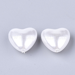 環境に優しいABSプラスチックイミテーションパールビーズ  高い光沢  ハート  乳白色  11x12x6.5mm  穴：0.8mm&nbsp;OACR-T012-15A