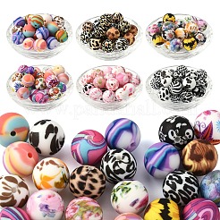 24Pcs 6 Styles Printed Round Silicone Focal Beads&nbsp;SIL-YW0001-76A