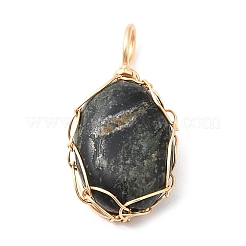 天然混合宝石銅線巻きペンダント  楕円形のチャーム  ゴールドカラー  21~22x11x4~6mm  穴：2.5~3mm&nbsp;PALLOY-JF02144