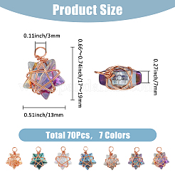 70 個 7 色の銅線ラップ電気メッキガラスペンダント  スターのチャーム  ローズゴールド  17~19mm  穴：3mm  10個/カラー&nbsp;PALLOY-FH00028