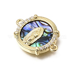 Virgin Mary Theme Brass Micro Pave Clear Cubic Zirconia Connector Charms&nbsp;CU-CBAF50C-05B-G01