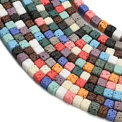 合成溶岩岩ビーズ連売り  染め  キューブ  ミックスカラー  4.5x4.5x4.5mm  穴：0.8mm  約86~87個/連  14.80~14.96''（37.6~38センチメートル）&nbsp;G-A317-E01-01