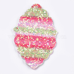 PUレザービッグペンダント  スパンコール  葉  カラフル  60.5x36x2mm  穴：2mm&nbsp;FIND-S299-19B