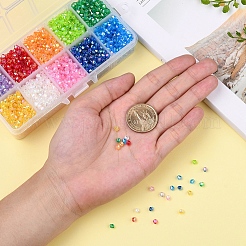 双円錐abカラーメッキ環境に優しい透明アクリルビーズ  多面カット  ミックスカラー  4x4mm  穴：1mm  10色  約350PCS /カラー  3500個/箱&nbsp;TACR-CJ0001-12