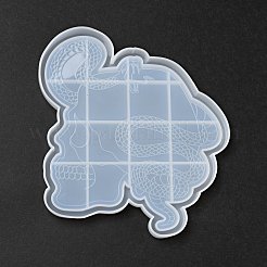 DIY スカルとヘビの皿トレイ シリコン像型  肖像彫刻樹脂鋳造鋳型  UVレジン用  エポキシ樹脂工芸品作り  ハロウィンモチーフ  ホワイト  197x176x14mm&nbsp;DIY-C056-07