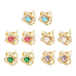 真鍮製 マイクロパヴェ キュービックジルコニア スタッドピアス 女性用  花  カドミウムフリー＆鉛フリー  長持ちメッキ  ラックめっき  18KGP本金メッキ  ミックスカラー  10x10mm&nbsp;KK-A305-10G