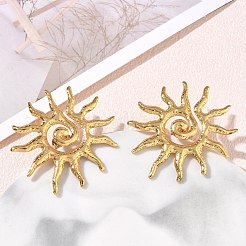女性用304ステンレススチールスタッドピアス  太陽  ゴールドカラー  37x34mm&nbsp;SA-CBA46AF-03G