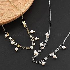 Brass Rolo & Flat Sequin Chains Necklaces for Women&nbsp;NJEW-D302-56