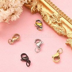 5個5色304ステンレススチールロブスタークロウクラスプ  丸カン付き  ミックスカラー  12x7x3.5mm  穴：3mm  丸カン：5x0.6ミリ  1pc /カラー&nbsp;STAS-YW0001-53