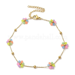 304 Stainless Steel & Synthetic Stone Daisy Flower Chain Anklets for Women&nbsp;AJEW-B031-01G-01