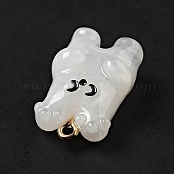 漫画不透明樹脂ペンダント  クマのチャーム  ゴールデントーンの合金ループ付き  ホワイト  26.5x15.8x11mm  穴：1.8mm&nbsp;LS-FIND-I029-01B