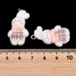 不透明樹脂のペンダント  うさぎチャーム  プラチナ鉄ループ付き  桃パフ  31x17x8.5mm  穴：2mm&nbsp;RESI-P053-04A-P