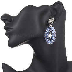 Cross Oval Glass Seed Bead Woven Stud Earrings&nbsp;EJEW-MZ00595-03