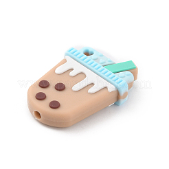 飲料食品グレードの環境に優しいシリコーンビーズ  コーヒー  34x23x8.5mm  穴：2.8mm&nbsp;SIL-WH0012-035D