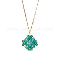 Glass Seed Beaded Clover Pendant 304 Stainless Steel Cable Chain Necklaces for Women&nbsp;NJEW-MZ00128-01
