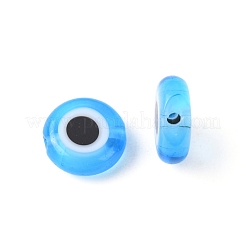 Handmade Evil Eye Lampwork Flat Round Bead Strands&nbsp;LAMP-L058-8mm-09