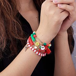 9 個 9 スタイルワードハッピークリスマス手作りポリマー粘土 heishi サーファーストレッチブレスレットセットでアクリル  女性のためのエナメルクリスマスツリーとサンタクロースチャーム付きのプレッピーブレスレット  ミックスカラー  内径：2-1/8インチ（5.5cm）  1個/スタイル&nbsp;BJEW-SW00070