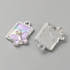 合金エナメルチャーム  ABSの模造パールと  蝶のチャームが付いた長方形  銀  ラベンダー  21x15.5x5mm  穴：2mm&nbsp;FIND-TAC0039-016S-01A