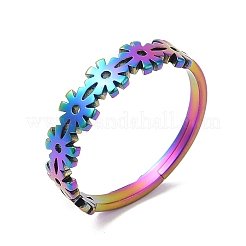 イオンプレーティング(IP) 304 ステンレススチール製フラワー調節可能リング 女性用  虹色  usサイズ6（16.5mm）&nbsp;RJEW-M149-37RC