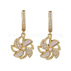 Windmill Brass Micro Pave Clear Cubic Zirconia Hoop Earrings&nbsp;KK-D363-16G