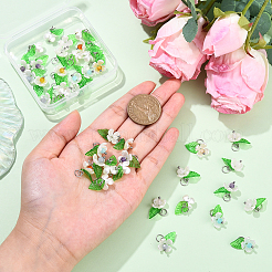 40Pcs 8 Colors Natural Mixed Gemstone & ABS Plastic Imitation Pearl & Acrylic Leaf Pendants&nbsp;PALLOY-YW00095