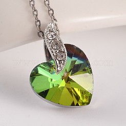 多面カットハート真鍮ガラスチャーム  ラインストーン付き  プラチナ  ミックスカラー  14x14x8mm  穴：4x5.5mm&nbsp;PALLOY-JF00144