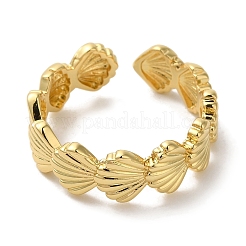 Shell Shape Rack Plating Brass Open Cuff Finger Rings for Women&nbsp;RJEW-L123-004G